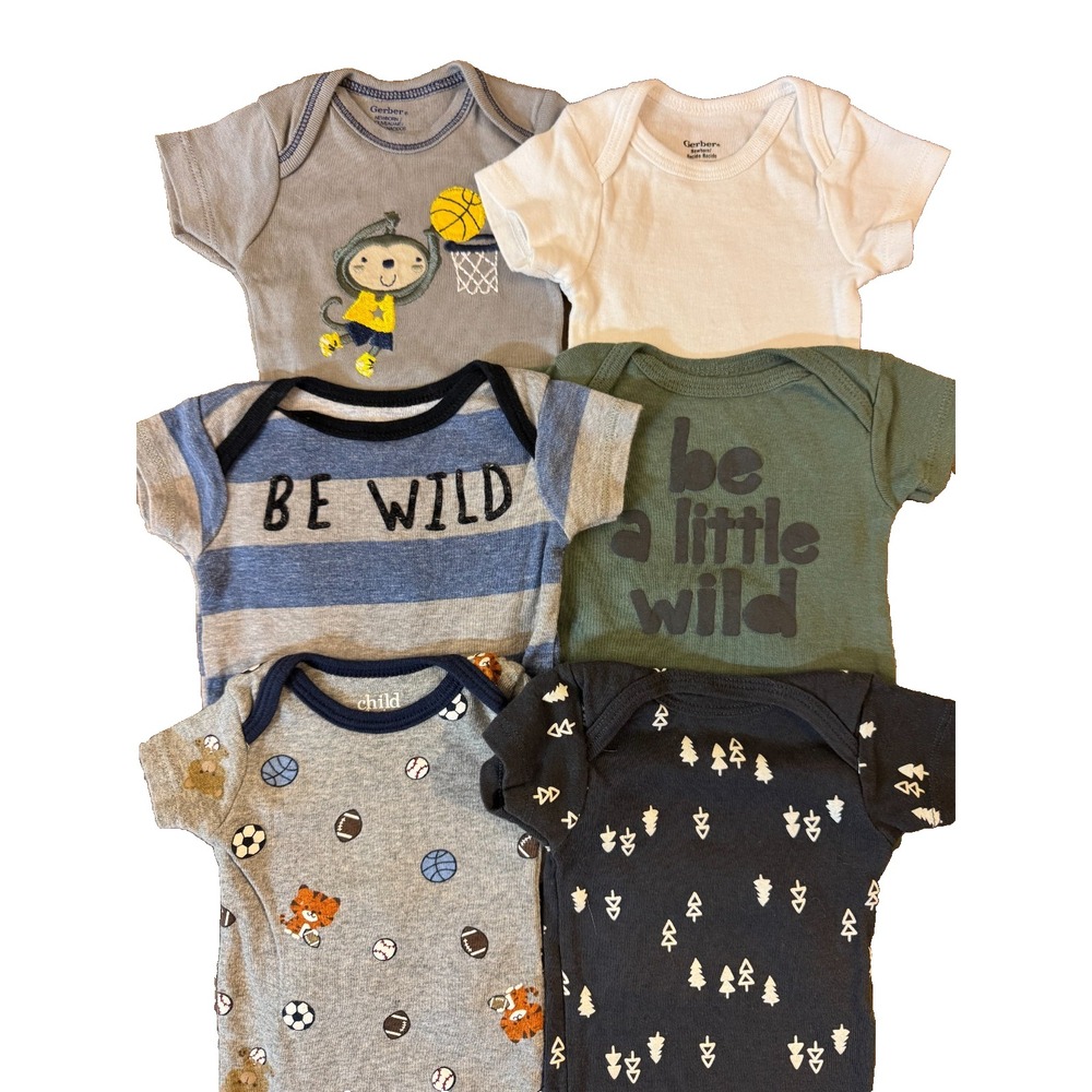 Gerber Baby Boy Onesies Newborn Short Sleeve Bodysuits Shirts Romper Clothes Lot